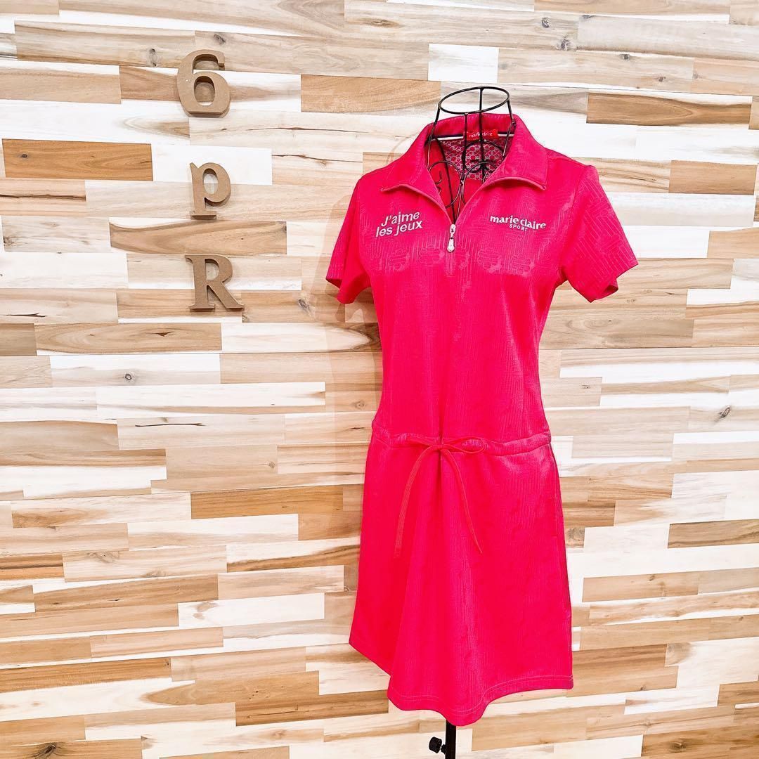 マリクレール ゴルフ 半袖ワンピース ビビット 春夏 M ピンク×白