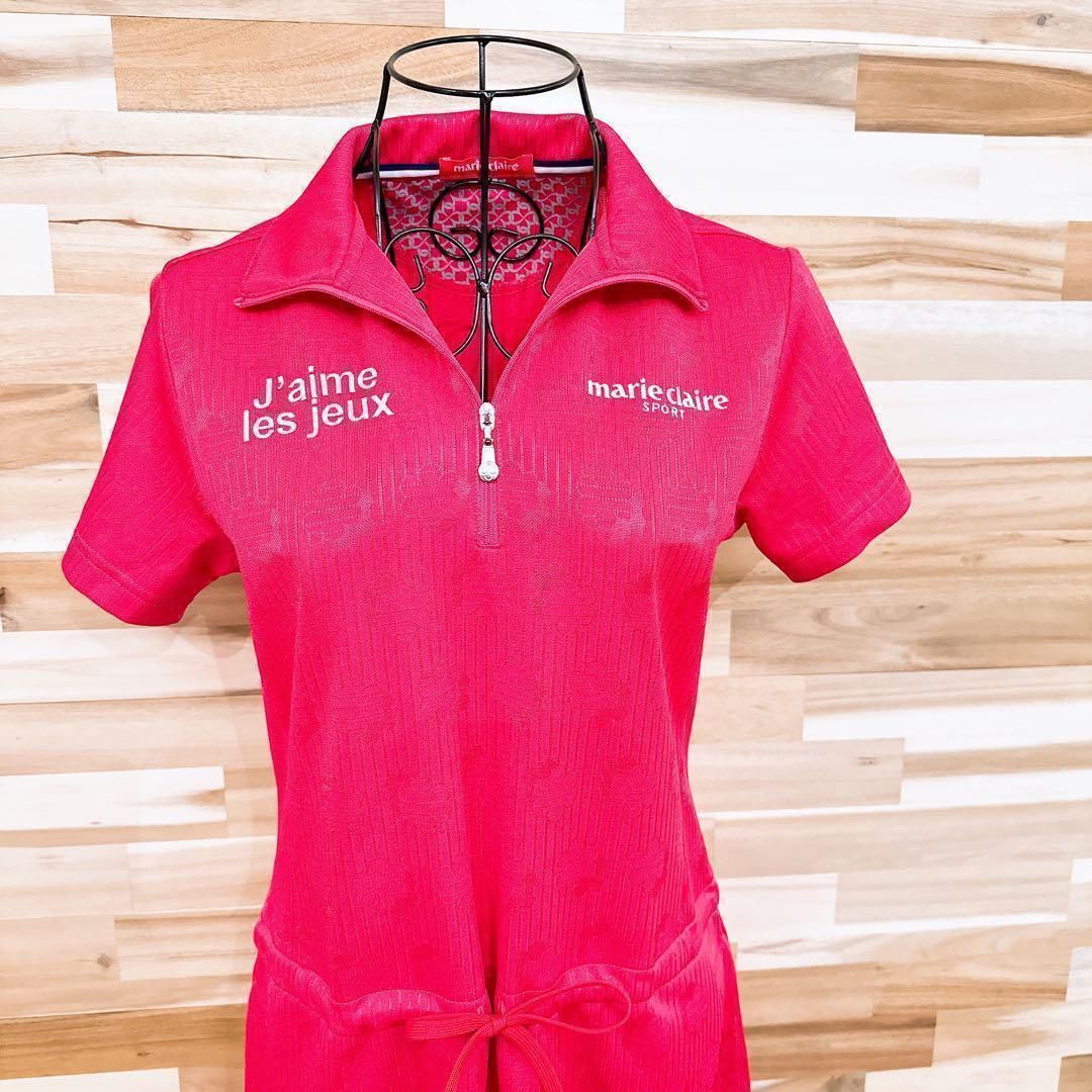 マリクレール ゴルフ 半袖ワンピース ビビット 春夏 M ピンク×白