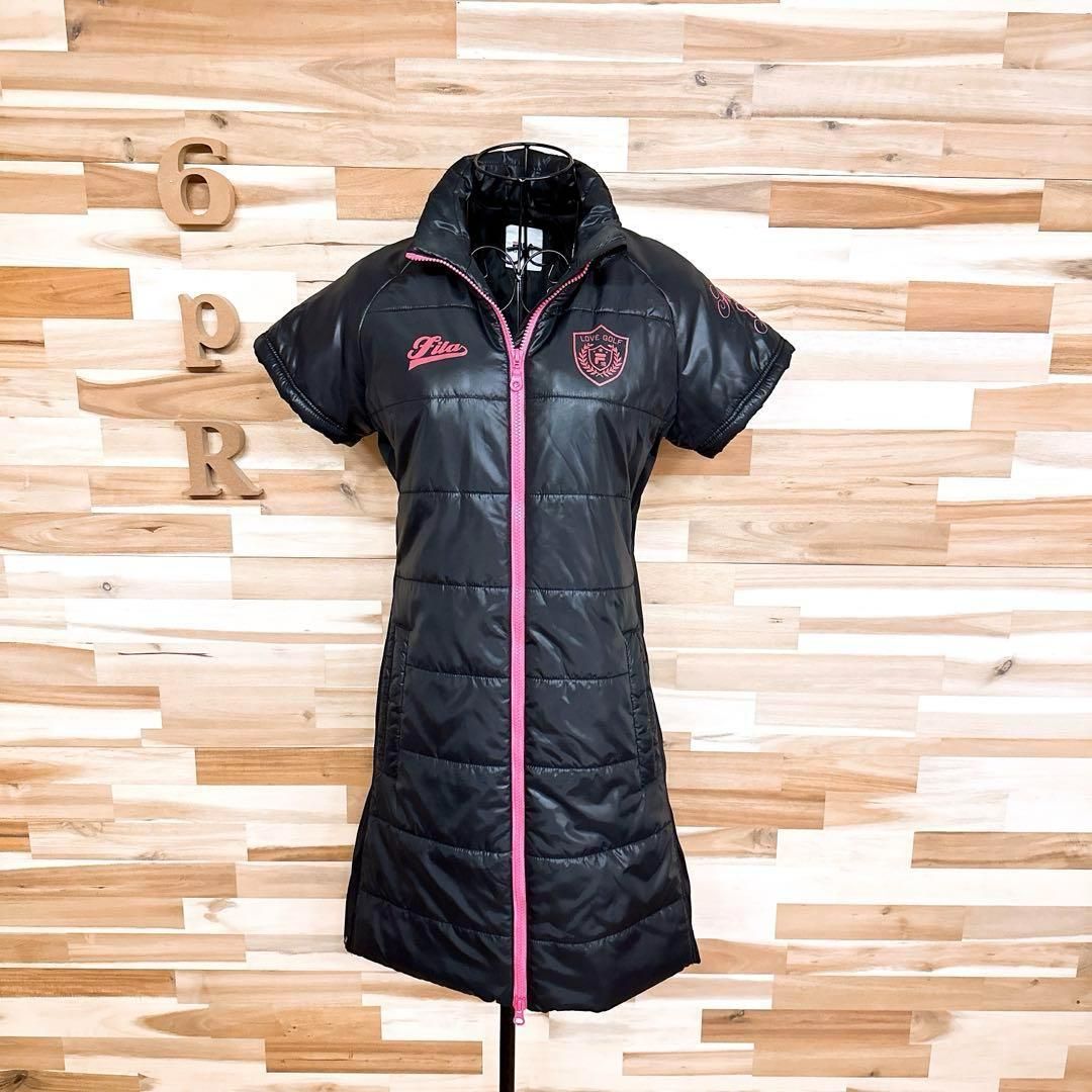【フィラゴルフ】GOLF ゴルフ 中綿 ワンピース ラメ ロゴ M 黒×ピンク フィラゴルフ】GOLF ゴルフ 中綿 ワンピース ラメ ロゴ M 黒×ピンク