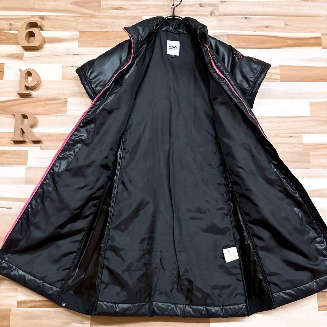 フィラゴルフ】ジップアップ ゴルフ 中綿ワンピース ラメ ロゴ M 黒