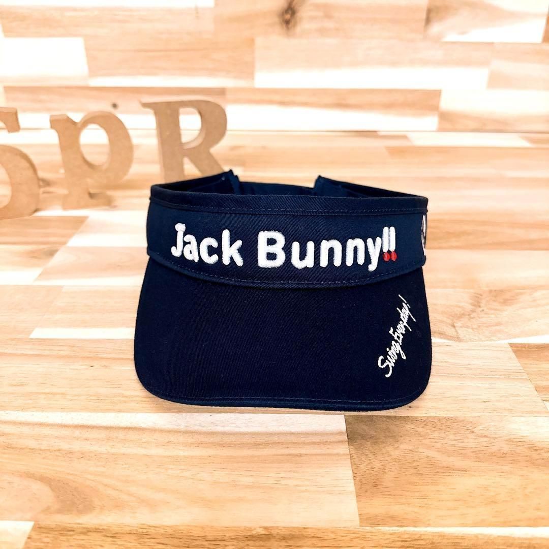ジャックバニー 刺繍 立体3 Dロゴ ゴルフ サンバイザー バニー 綿 紺×白