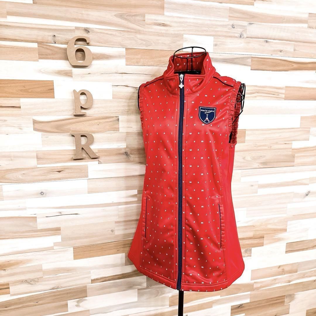 大人 マリクレール スポーツ ロング ベスト ゴルフ ワッペン M 赤×紺