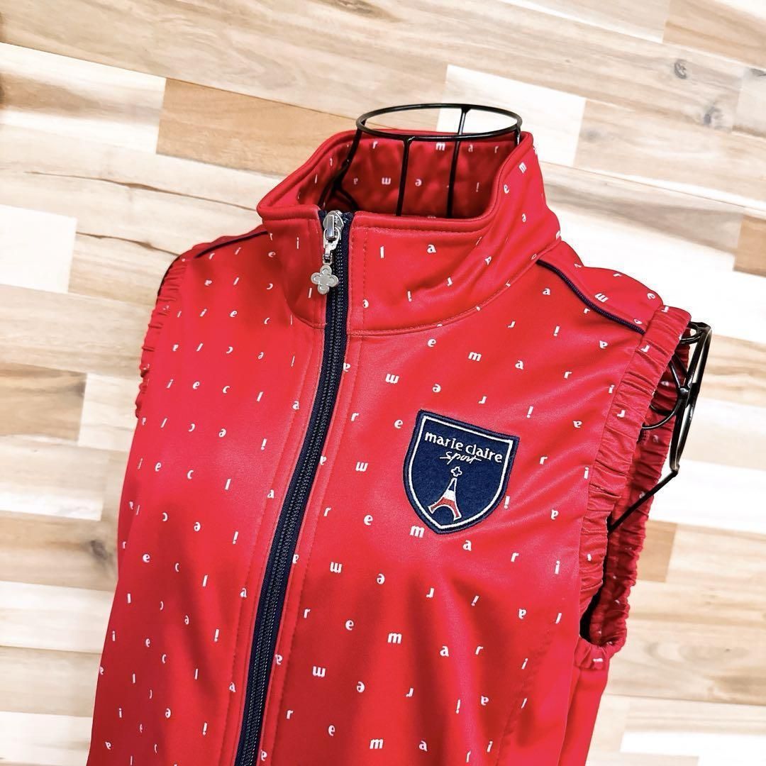 大人 マリクレール スポーツ ロング ベスト ゴルフ ワッペン M 赤×紺