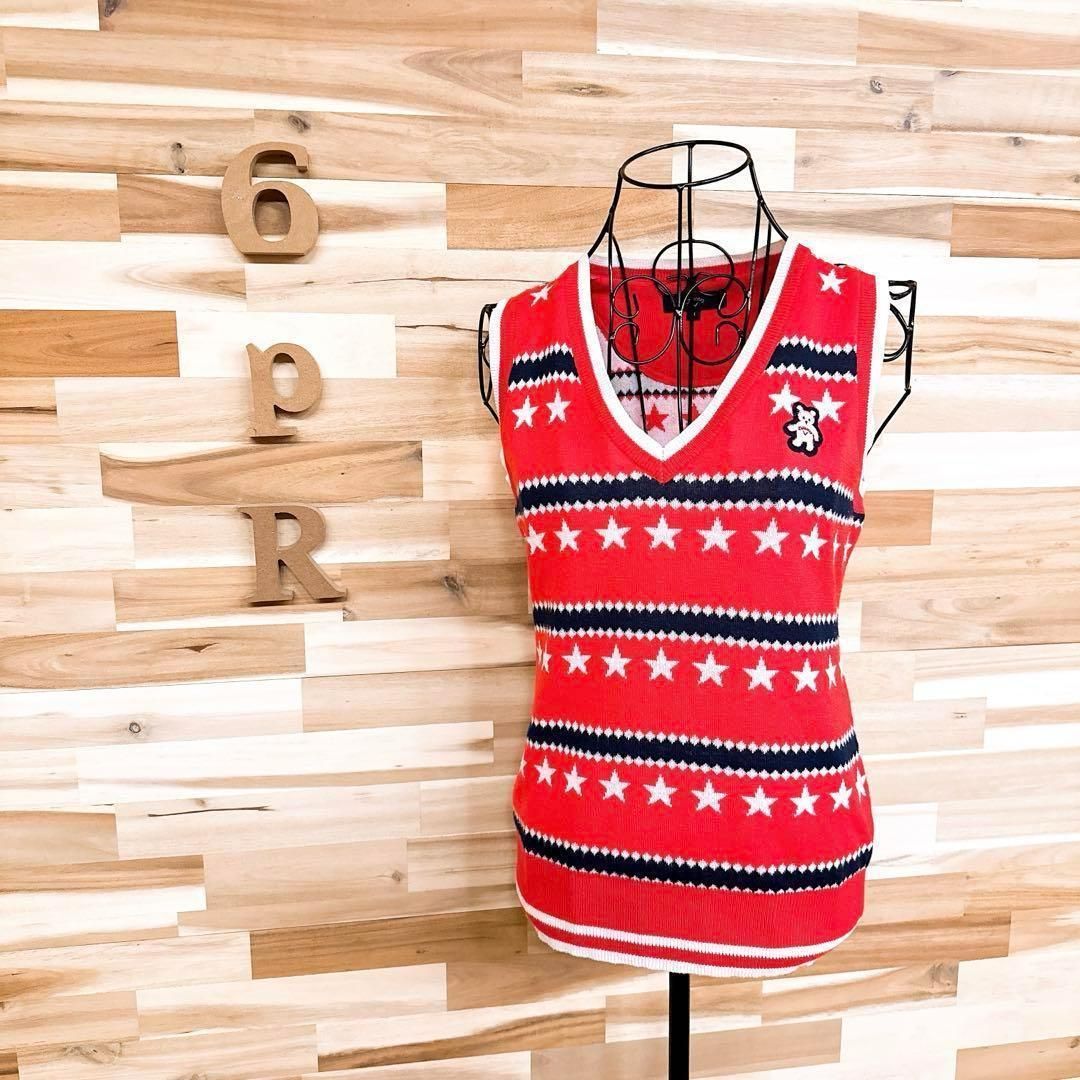 キャロウェイ Vネック スター ボーダー ゴルフ ニット ベスト クマ M 赤