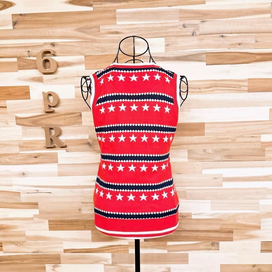  キャロウェイ Vネック スター ボーダー ゴルフ ニット ベスト クマ M 赤 ベスト レディースウェア