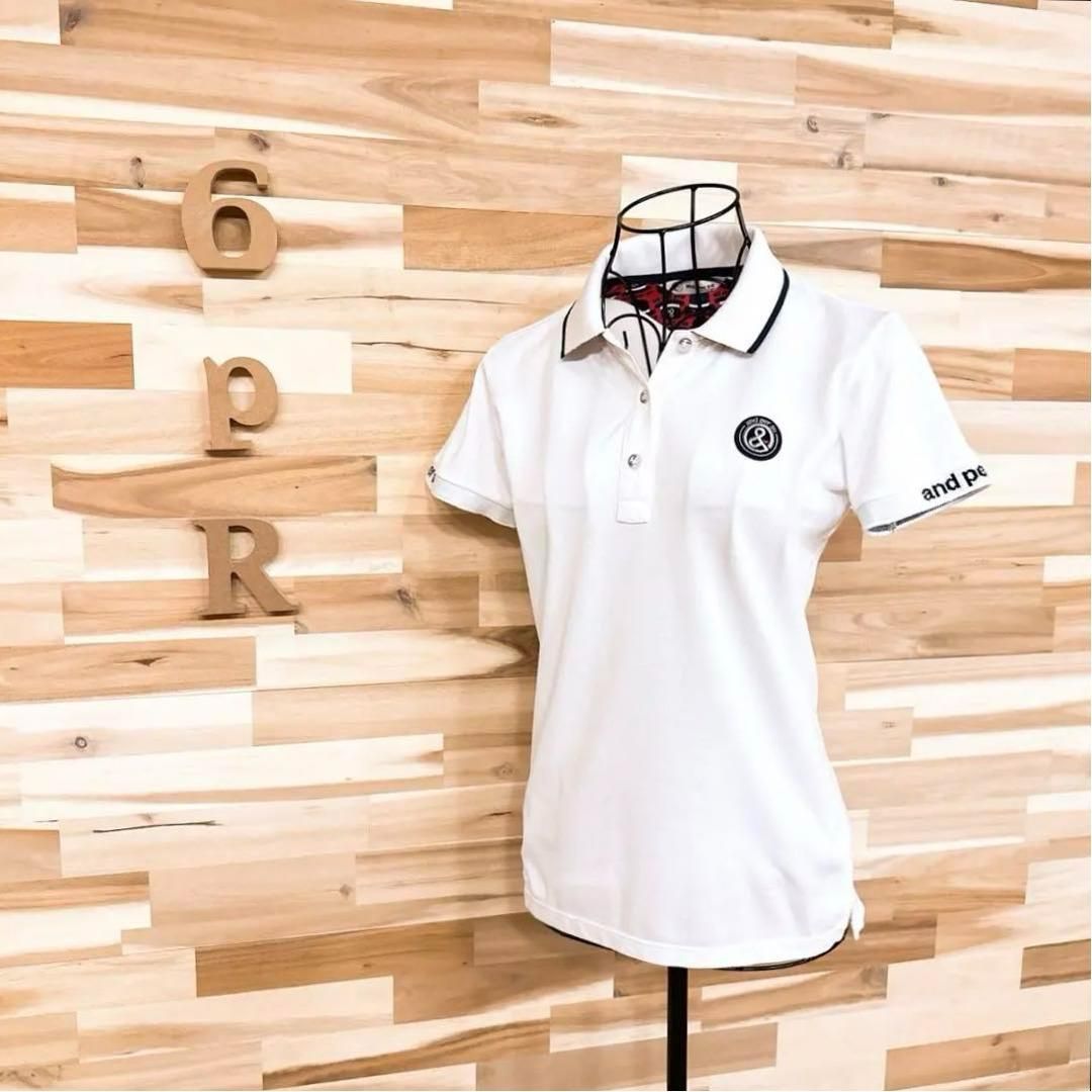 アンパスィ サークル ロゴ ゴルフ 半袖ポロシャツ M 白ホワイト 紺ネイビー