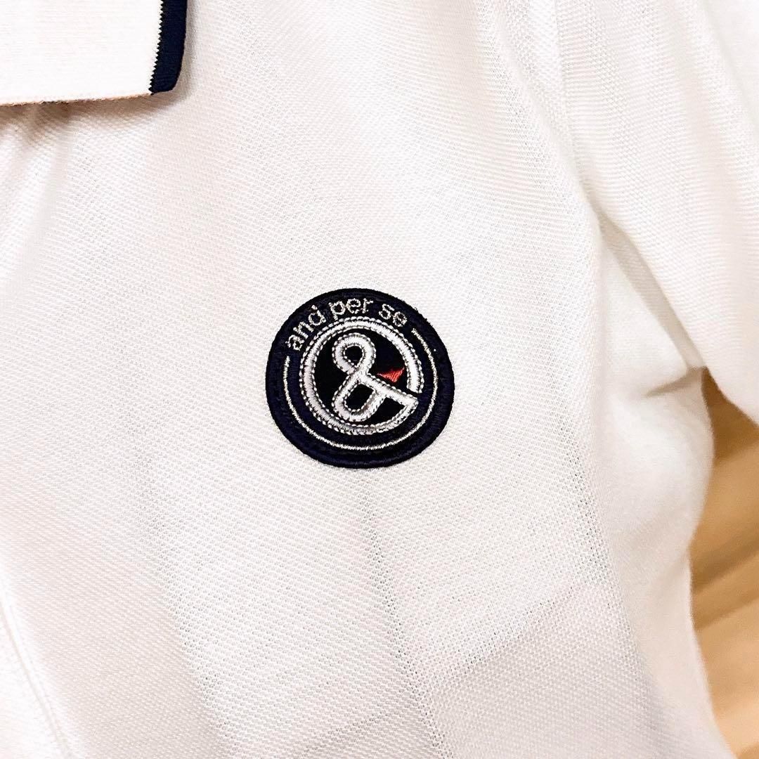  アンパスィ サークル ロゴ ゴルフ 半袖ポロシャツ M 白ホワイト×紺ネイビー シャツ レディースウェア