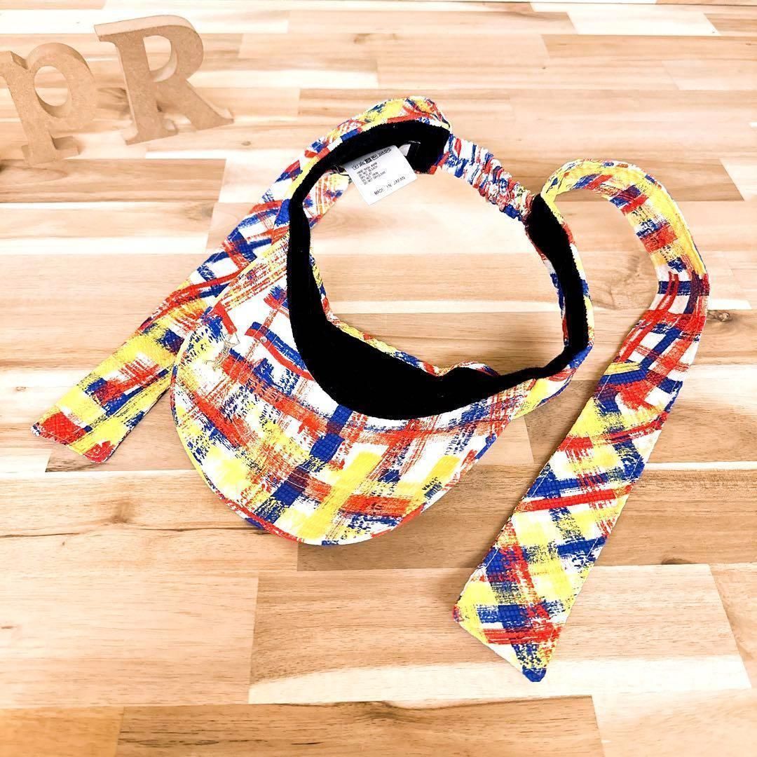 【マークアンドロナ】カラフル チェック アート ゴルフ サンバイザー 赤×青 マークアンドロナ】カラフル チェック アート ゴルフ サンバイザー 赤