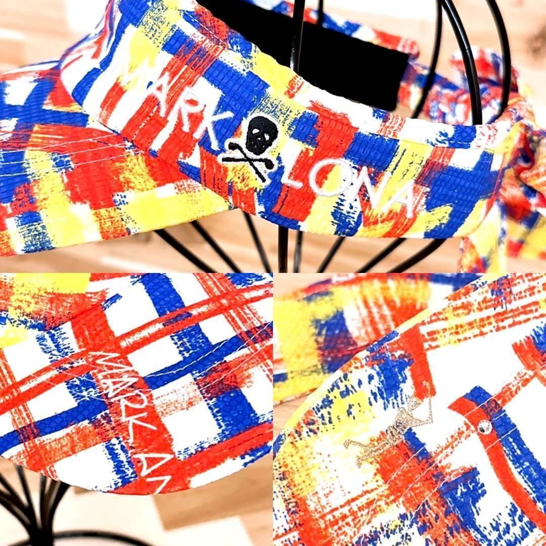【マークアンドロナ】カラフル チェック アート ゴルフ サンバイザー 赤×青 マークアンドロナ】ゴルフ カラフル チェック アート サンバイザー 赤