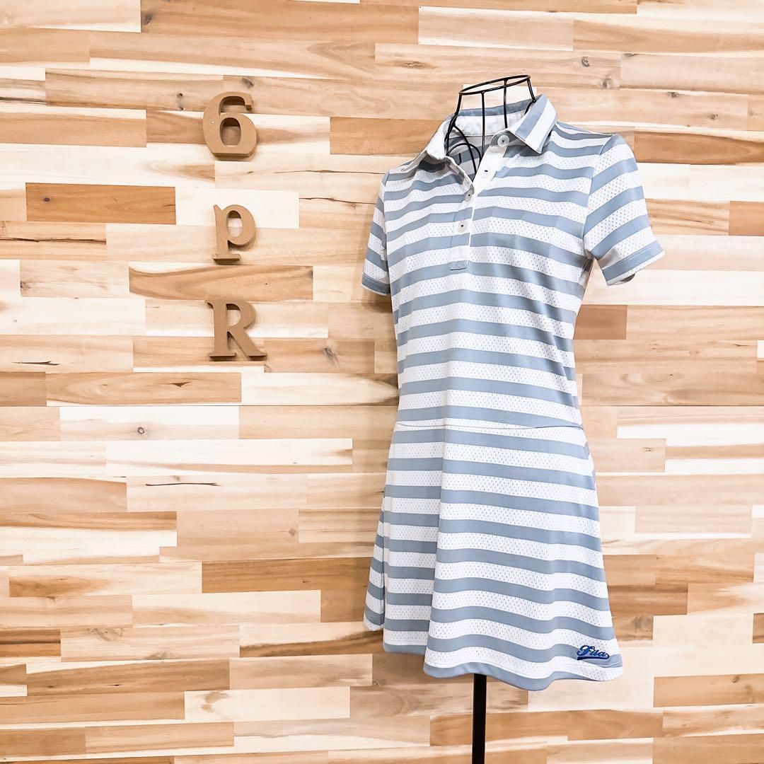 フィラゴルフ バイ メッシュ ボーダー ゴルフ ワンピース Mグレー×白