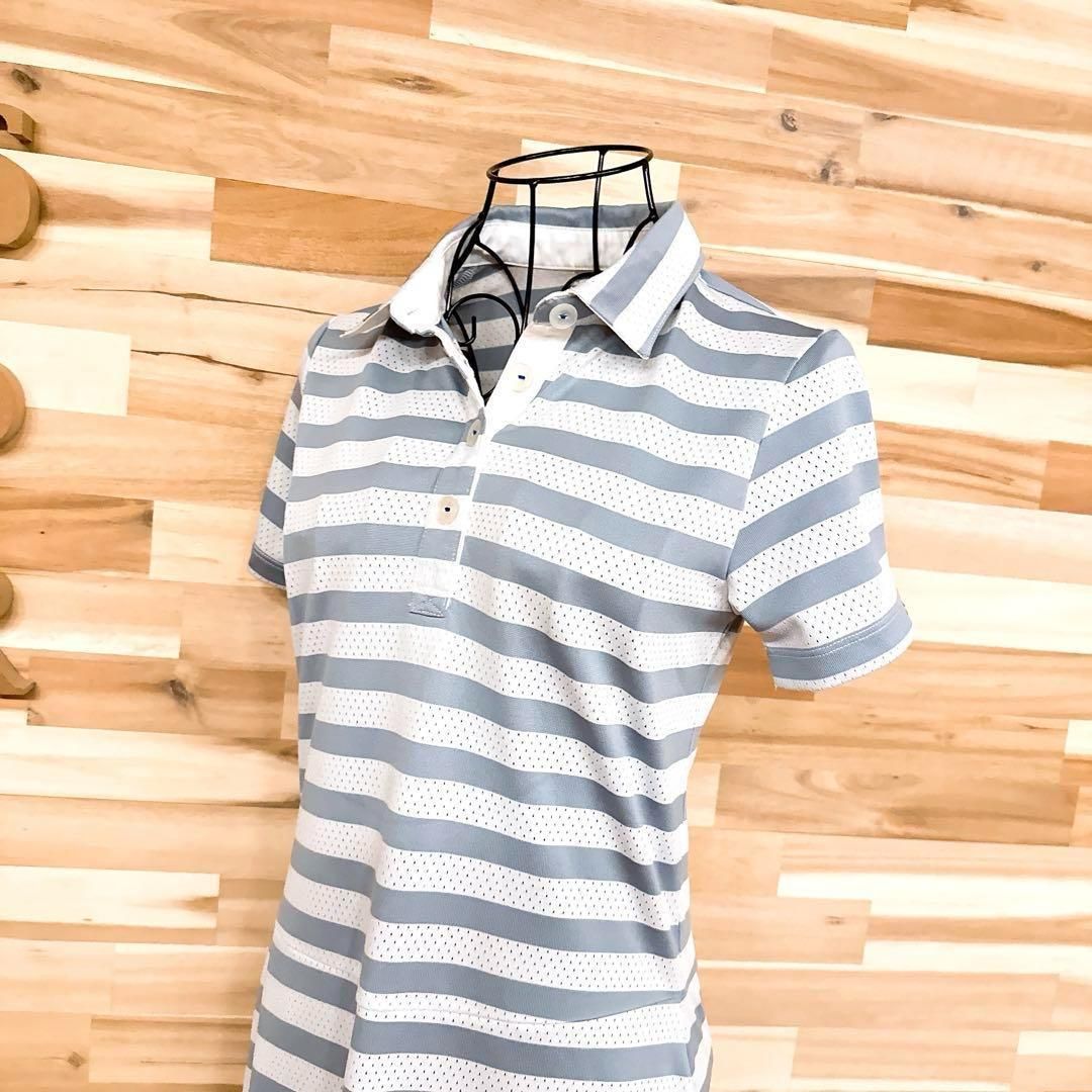 【フィラゴルフ】バイカラー メッシュ ボーダー ゴルフ ワンピース Mグレー×白 フィラゴルフ】バイカラー メッシュ ボーダー ゴルフ ワンピース M