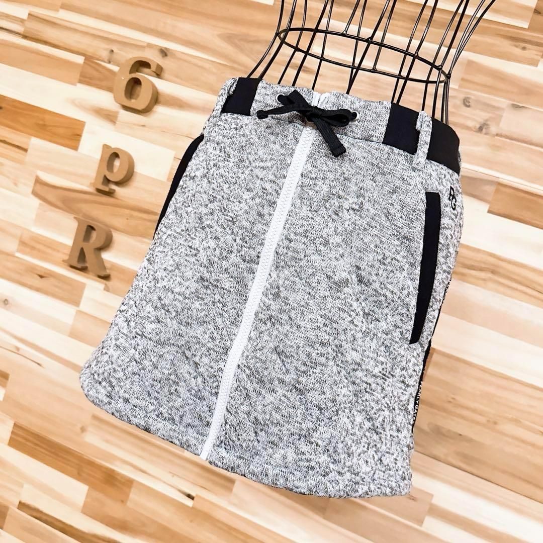 パーリーゲイツ キルティング ジップ スカート 中綿ニット編み グレー×黒