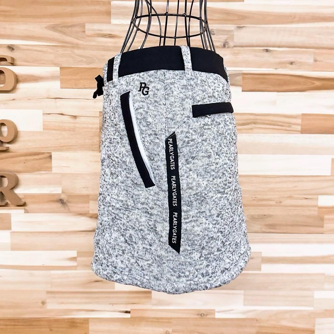 美品【パーリーゲイツ】キルティング中綿 ジップ スカート ニット編み グレー×黒 美品【パーリーゲイツ】キルティング ジップ スカート 中綿ニット編み