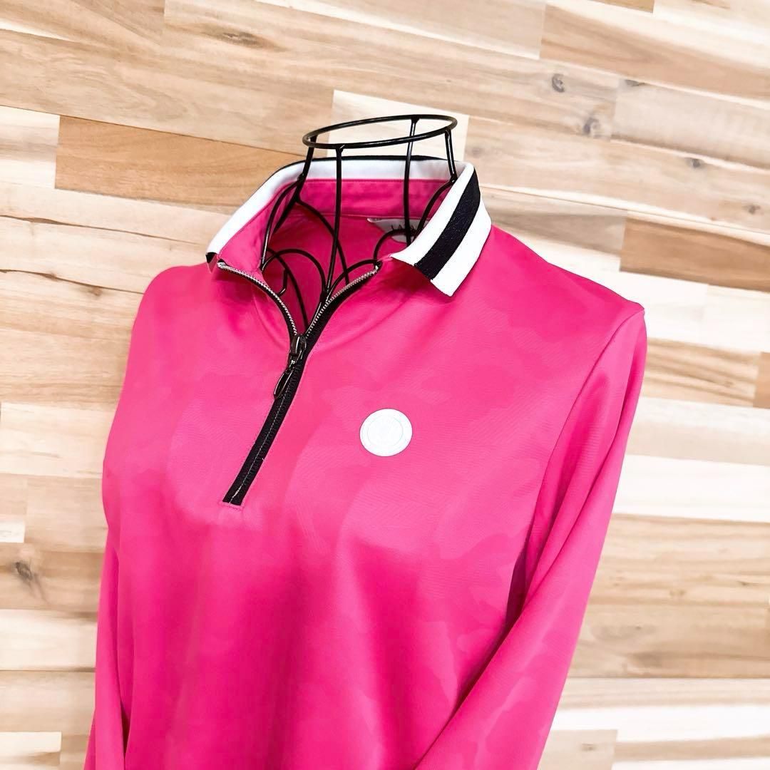 ランバン】ゴルフ ハーフジップ 長袖ポロシャツ 迷彩カモ ラバーロゴ