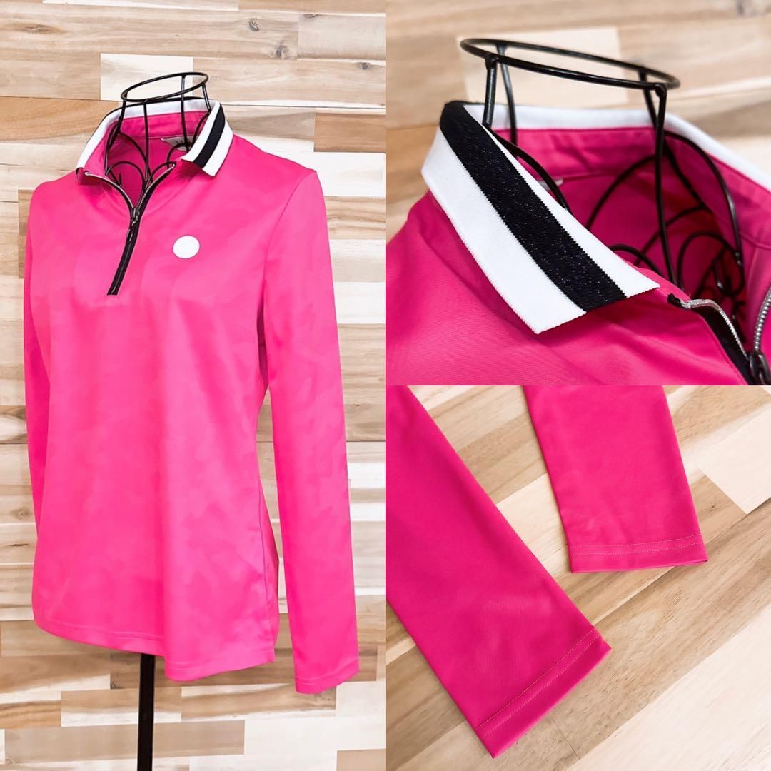 ランバン】ゴルフ ハーフジップ 長袖ポロシャツ 迷彩カモ ラバーロゴ