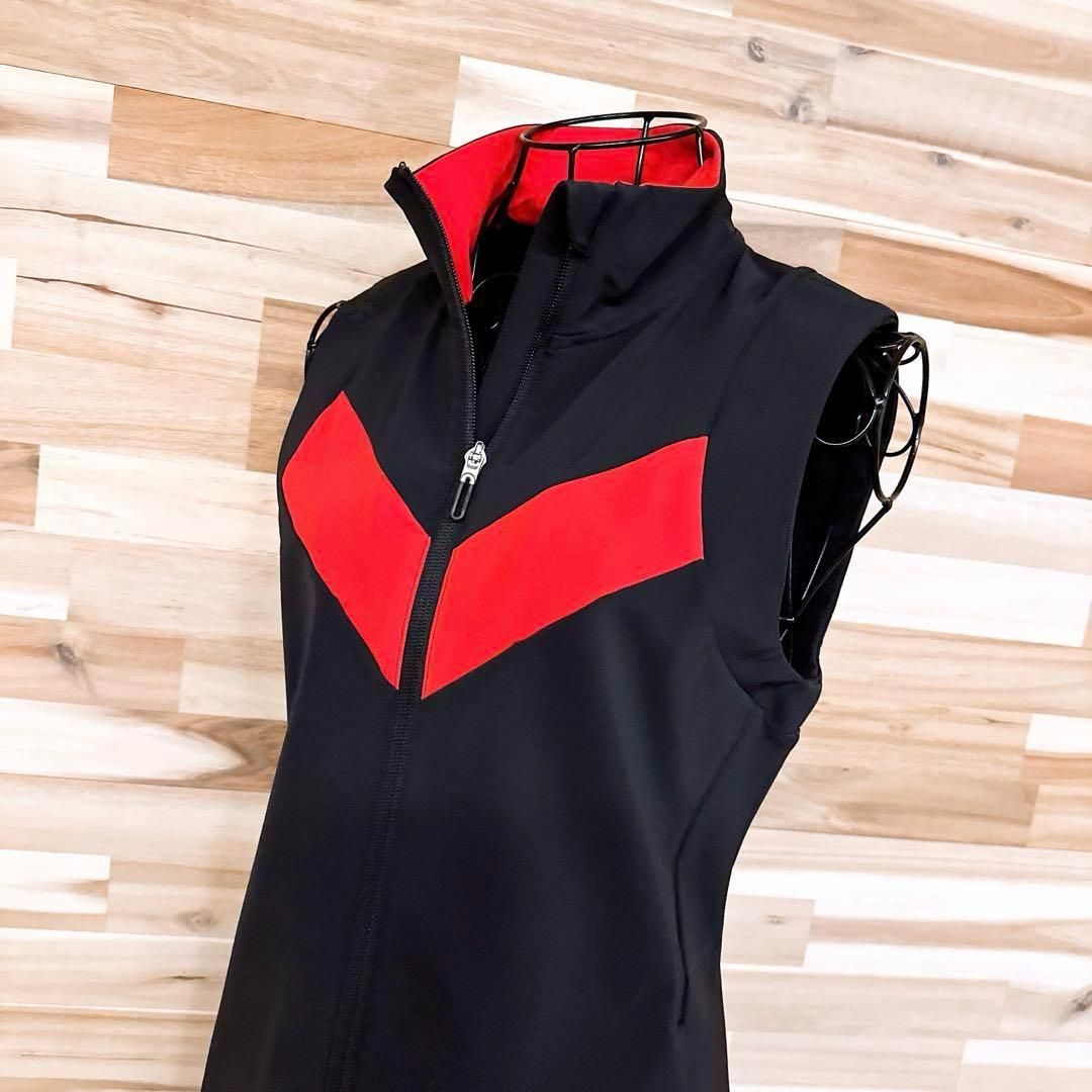 デサント ジャージー ノースリーブ ゴルフ ワンピース 撥水 M 黒×赤