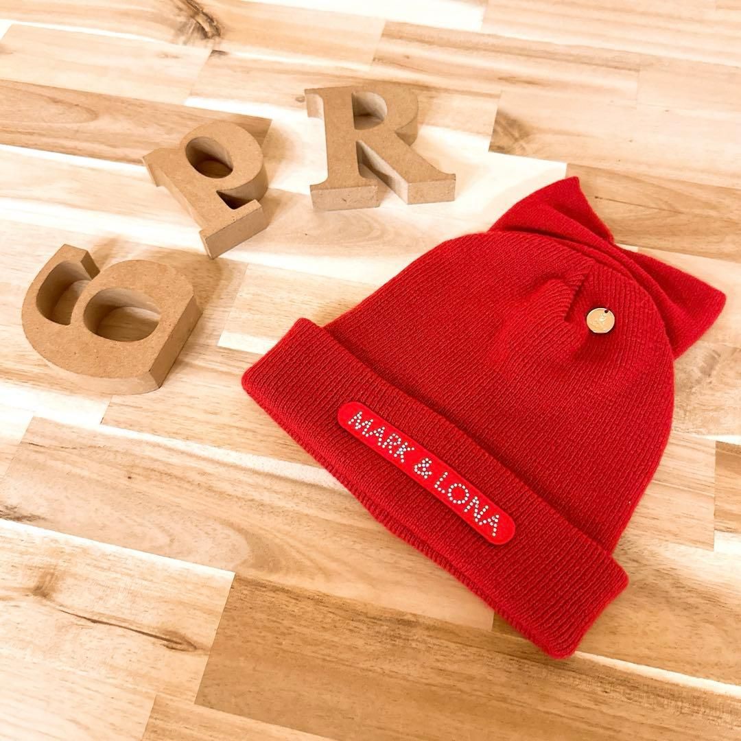 稀少/廃番【マークアンドロナ】フェルト パッチ ロゴ リボン ニット帽 赤×金 ハット │ MARK & LONA 公式オンラインストア 稀少/廃番【マーク
