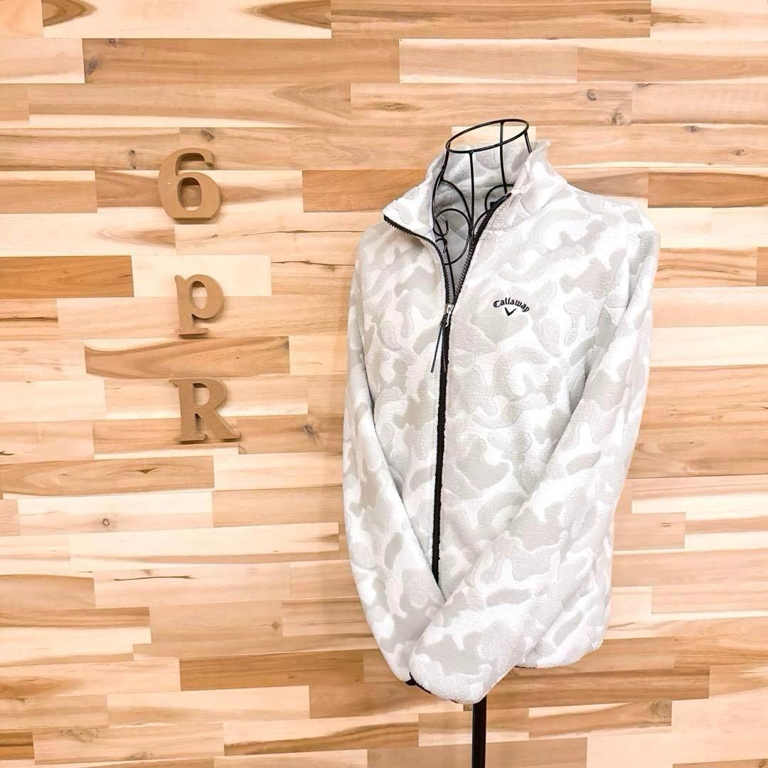  キャロウェイ フリース ジップ ゴルフ ジャケット 迷彩カモ柄 M グレー×白 ジャケット レディースウェア