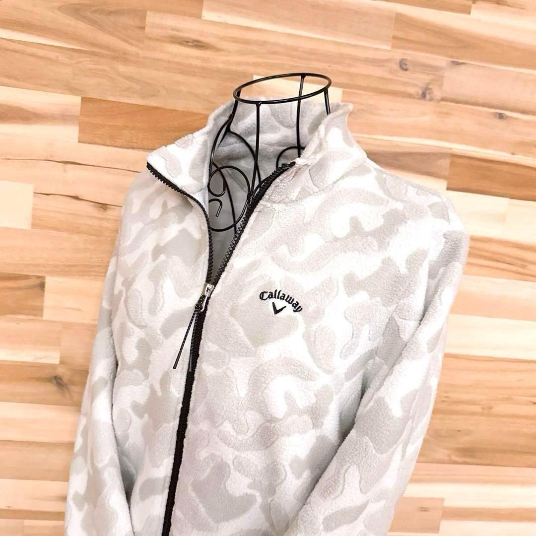 キャロウェイ フリース ジップ ゴルフ ジャケット 迷彩カモ柄 M グレー×白