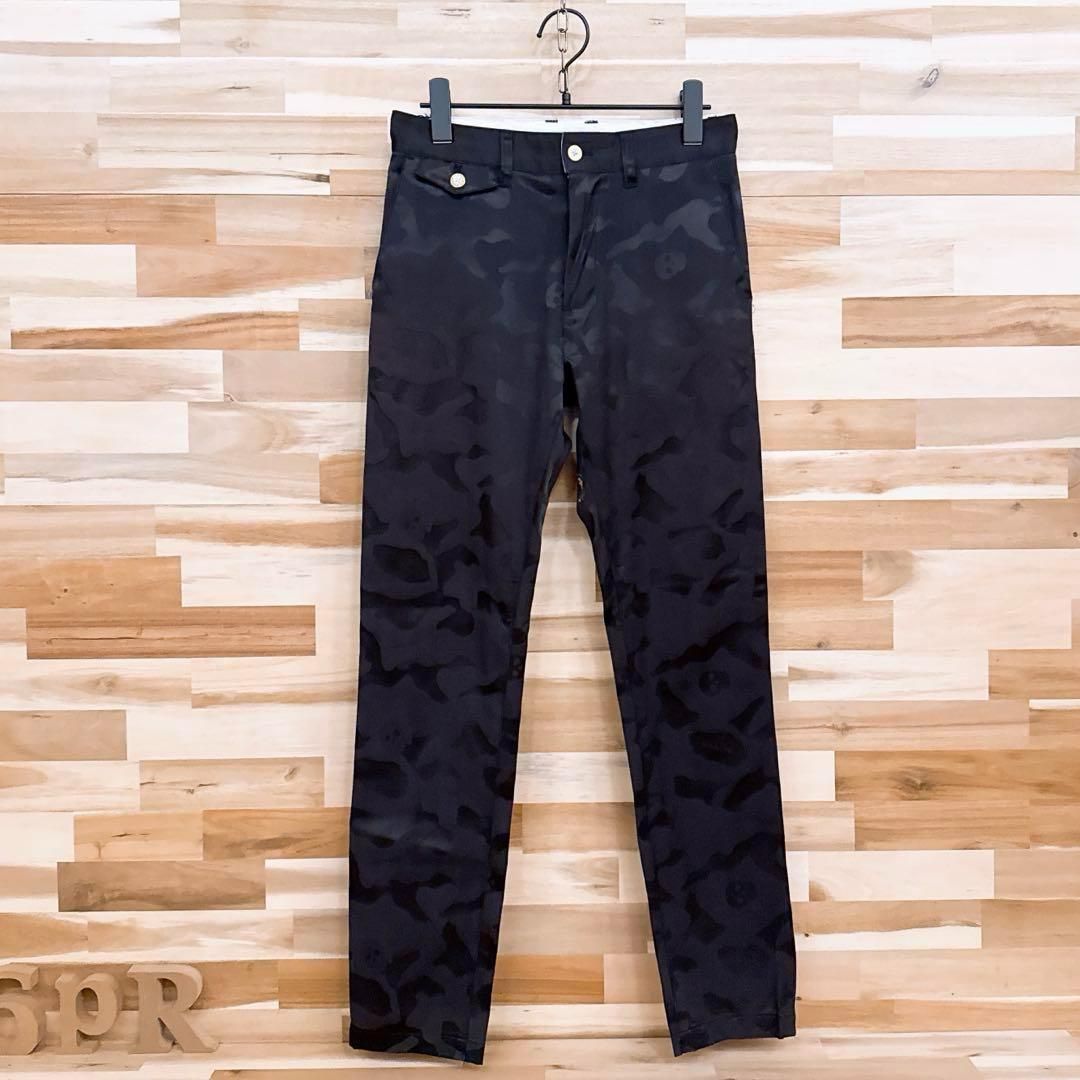 マークアンドロナ】スカル 迷彩カモ柄 ジャガード ゴルフ パンツ S 黒