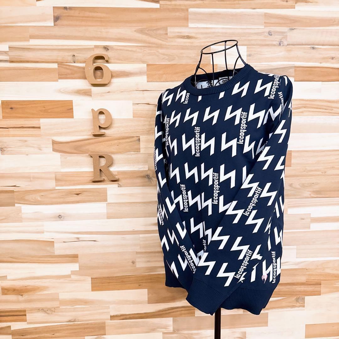 ルコックスポルティフ 洗濯 ゴルフ ニット セーター 総柄 L 紺×白