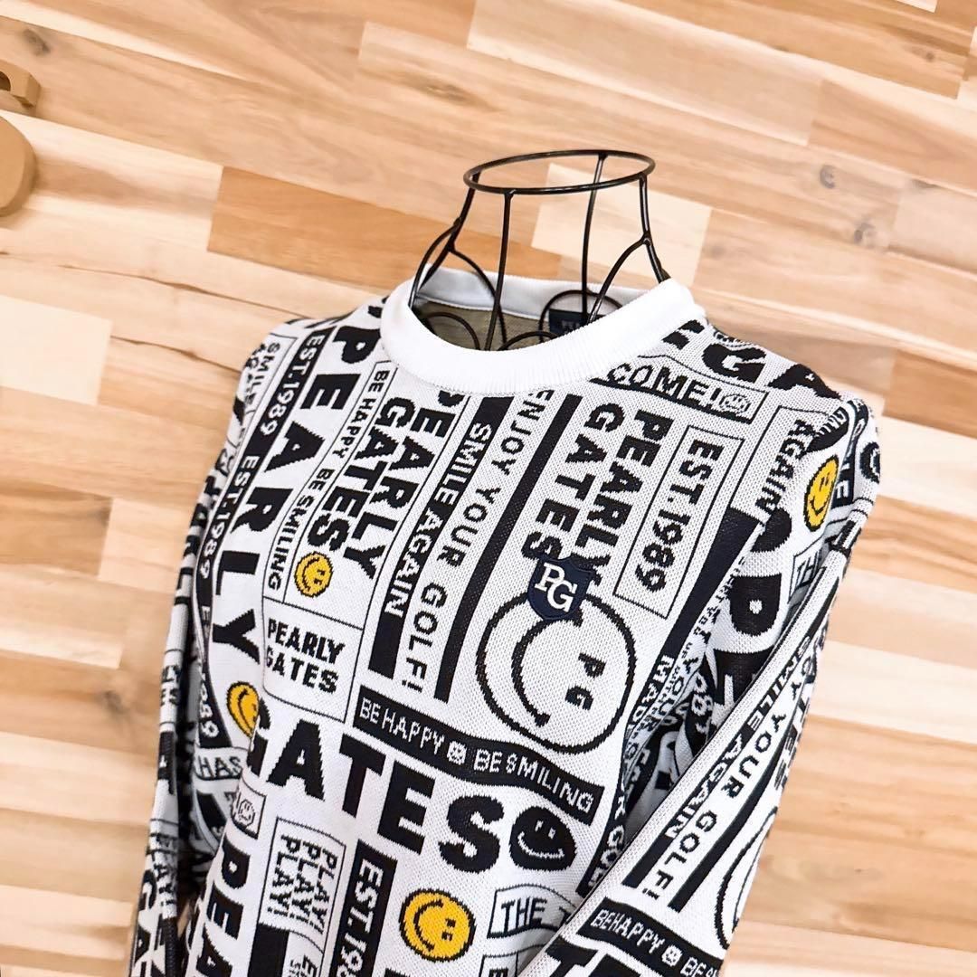 パーリーゲイツ ニュースペーパー ゴルフ ニット セーター スマイル白×黒