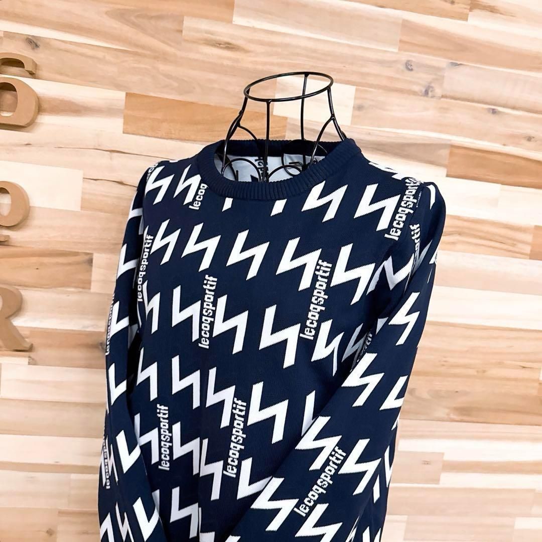 ルコックスポルティフ 洗濯 ゴルフ ニット セーター 総柄 L 紺×白