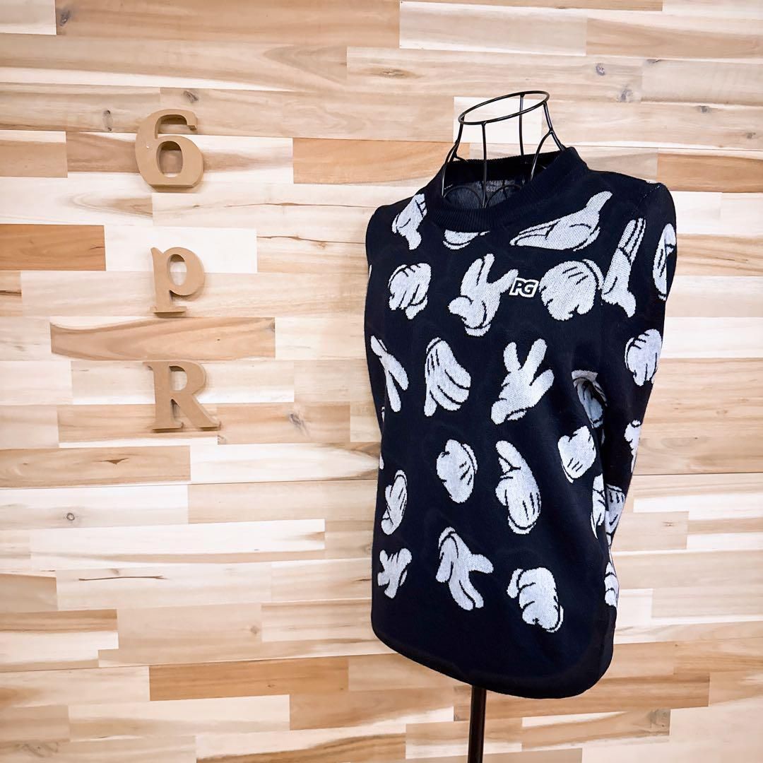 【パーリーゲイツ×ディズニー】限定コラボ ニット セーター ミッキーの手 紺×白 パーリーゲイツ×ディズニー】限定コラボ ニット セーター ミッキーの手