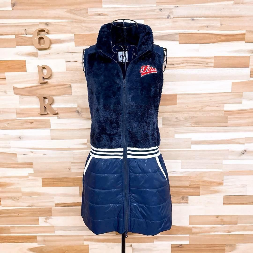 【フィラゴルフ】ファー キルティング ドッキング ゴルフ ワンピース M 紺 フィラゴルフ】ファー キルティング ドッキング ゴルフ ワンピース M 紺