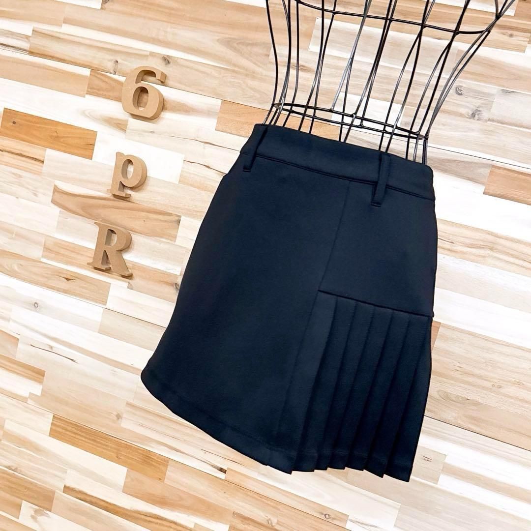 ルコックスポルティフ アシンメトリー プリーツ ゴルフ スカート黒ブラック