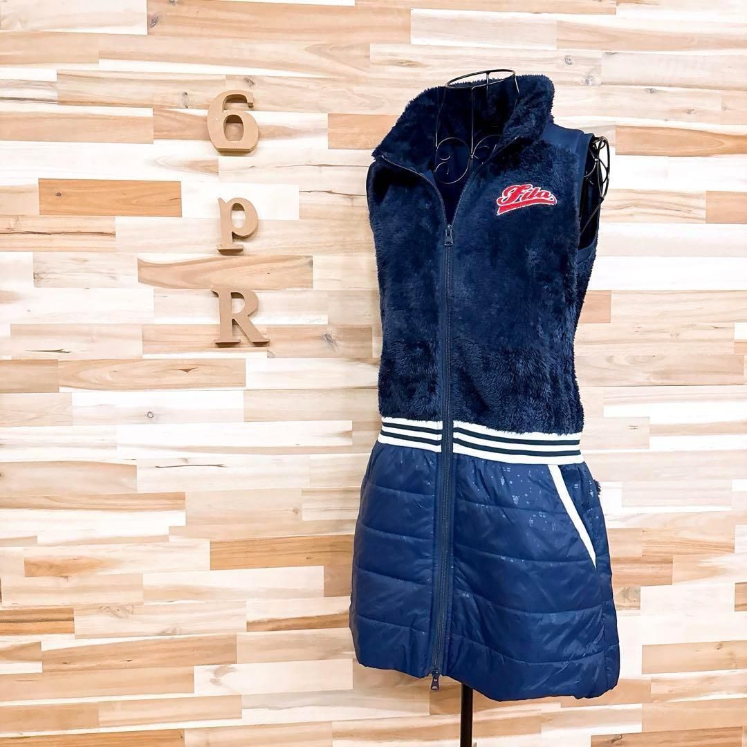 【フィラゴルフ】ファー キルティング ドッキング ゴルフ ワンピース M 紺 フィラゴルフ】ファー キルティング ドッキング ゴルフ ワンピース M 紺