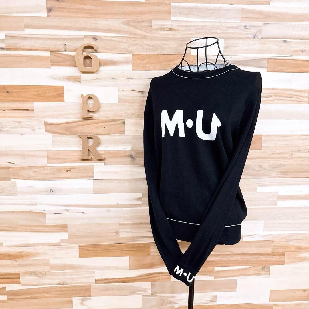 エムユースポーツ ゴルフ ニット セーター モノトーン M Uロゴ 黒×白