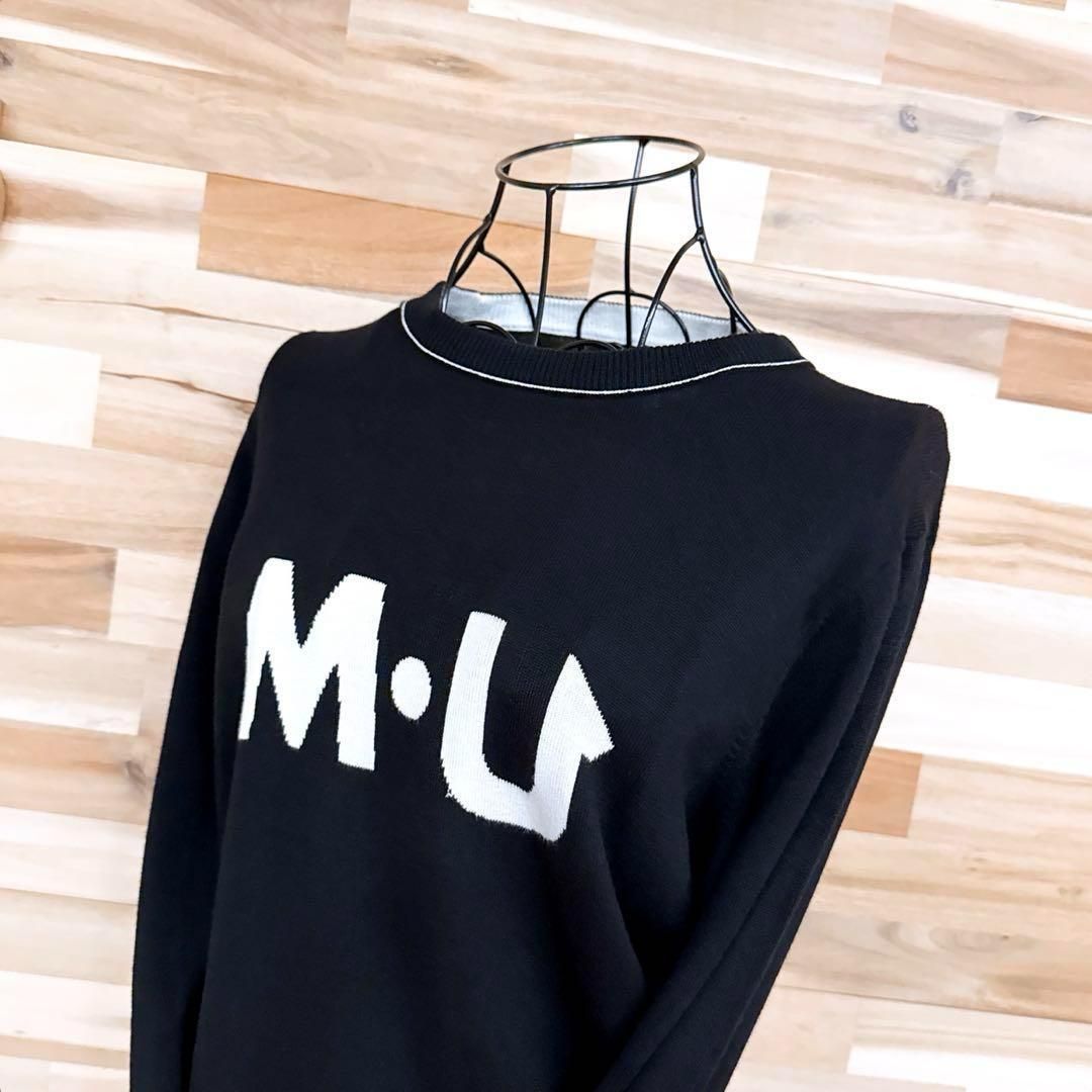 エムユースポーツ ゴルフ ニット セーター モノトーン M Uロゴ 黒×白