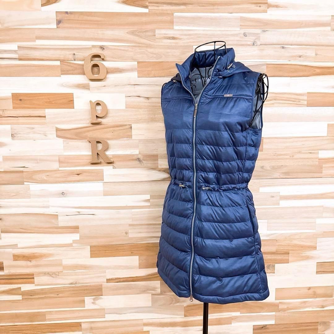 ランバン ゴルフ フード付き 中綿 ベスト ワンピース Aライン 紺ネイビー