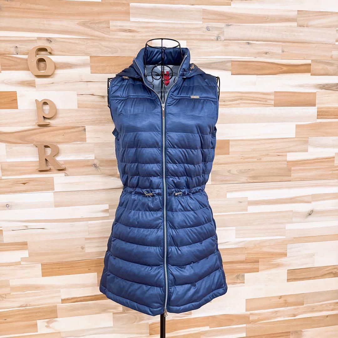 【ランバン】ゴルフ フード付き 中綿 ベスト ワンピース Aライン 紺ネイビー ランバン】ゴルフ フード付き 中綿 ベスト ワンピース Aライン 紺