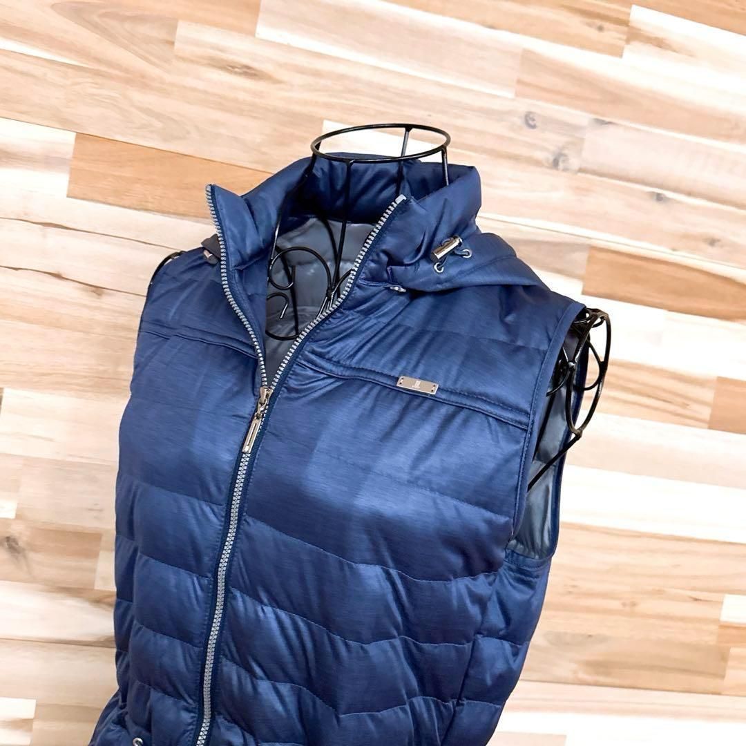 【ランバン】ゴルフ フード付き 中綿 ベスト ワンピース Aライン 紺ネイビー ランバン】ゴルフ フード付き 中綿 ベスト ワンピース Aライン 紺