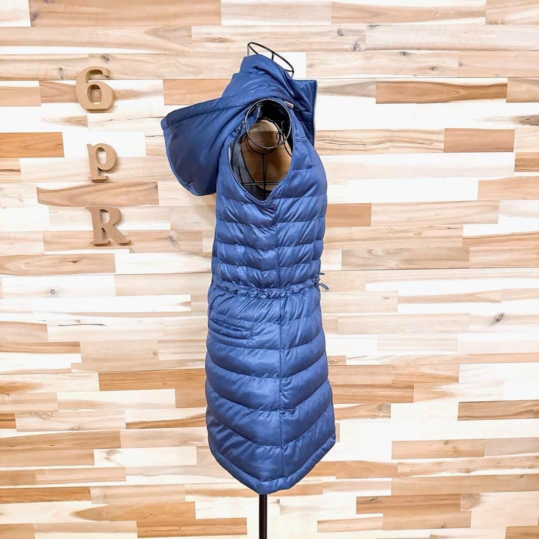 ランバン】ゴルフ フード付き 中綿 ベスト ワンピース Aライン 紺