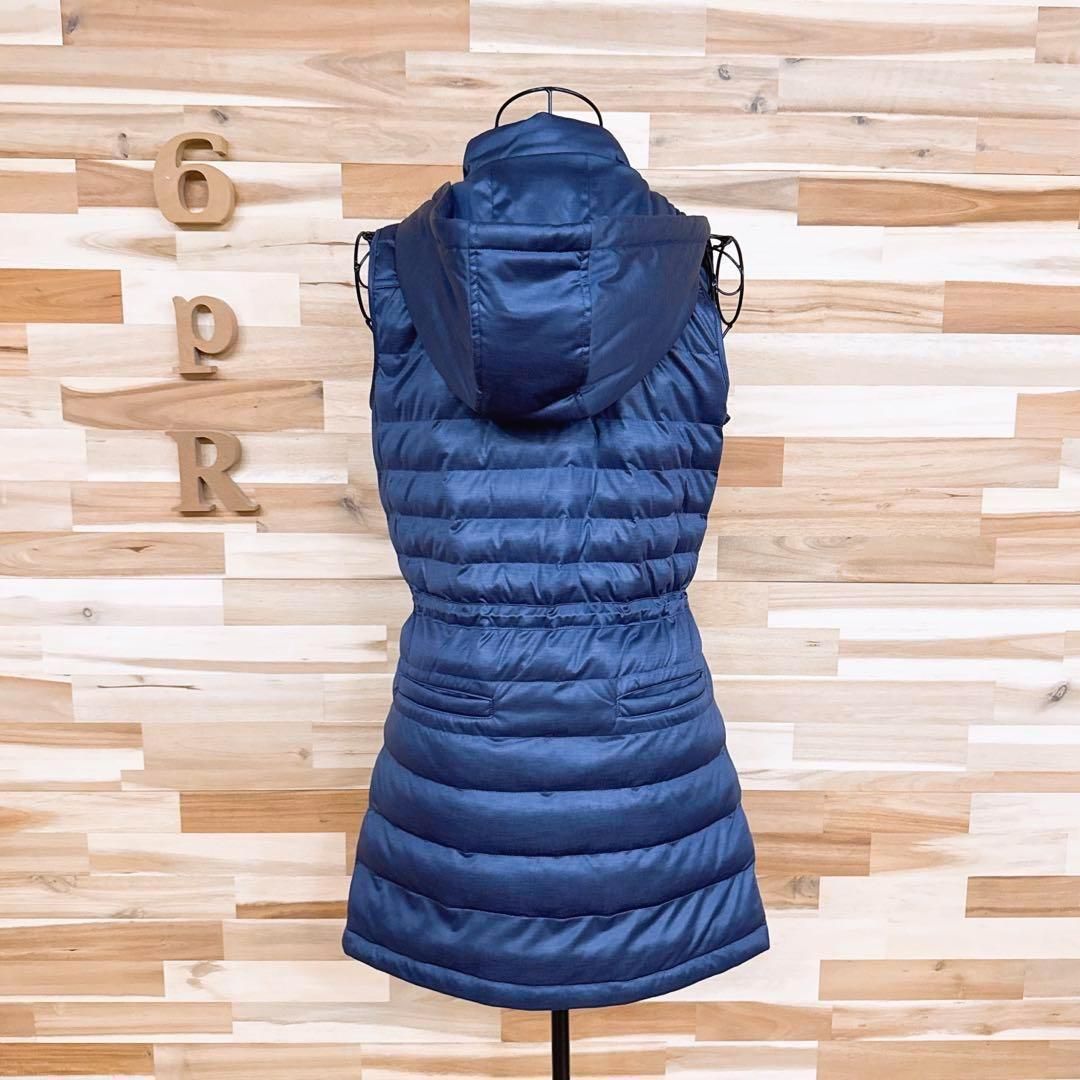 ランバン】ゴルフ フード付き 中綿 ベスト ワンピース Aライン 紺