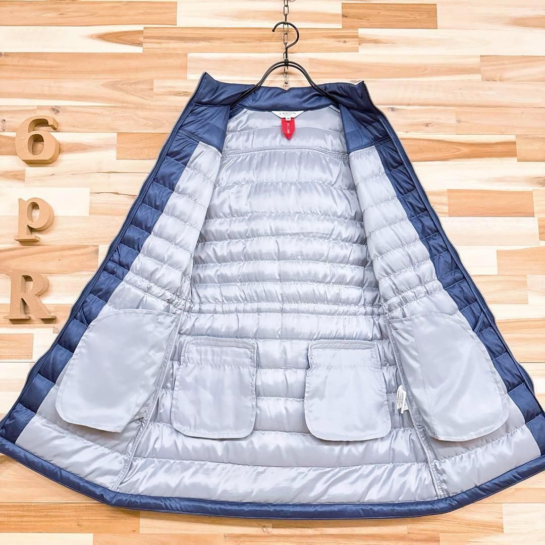 ランバン】ゴルフ フード付き 中綿 ベスト ワンピース Aライン 紺