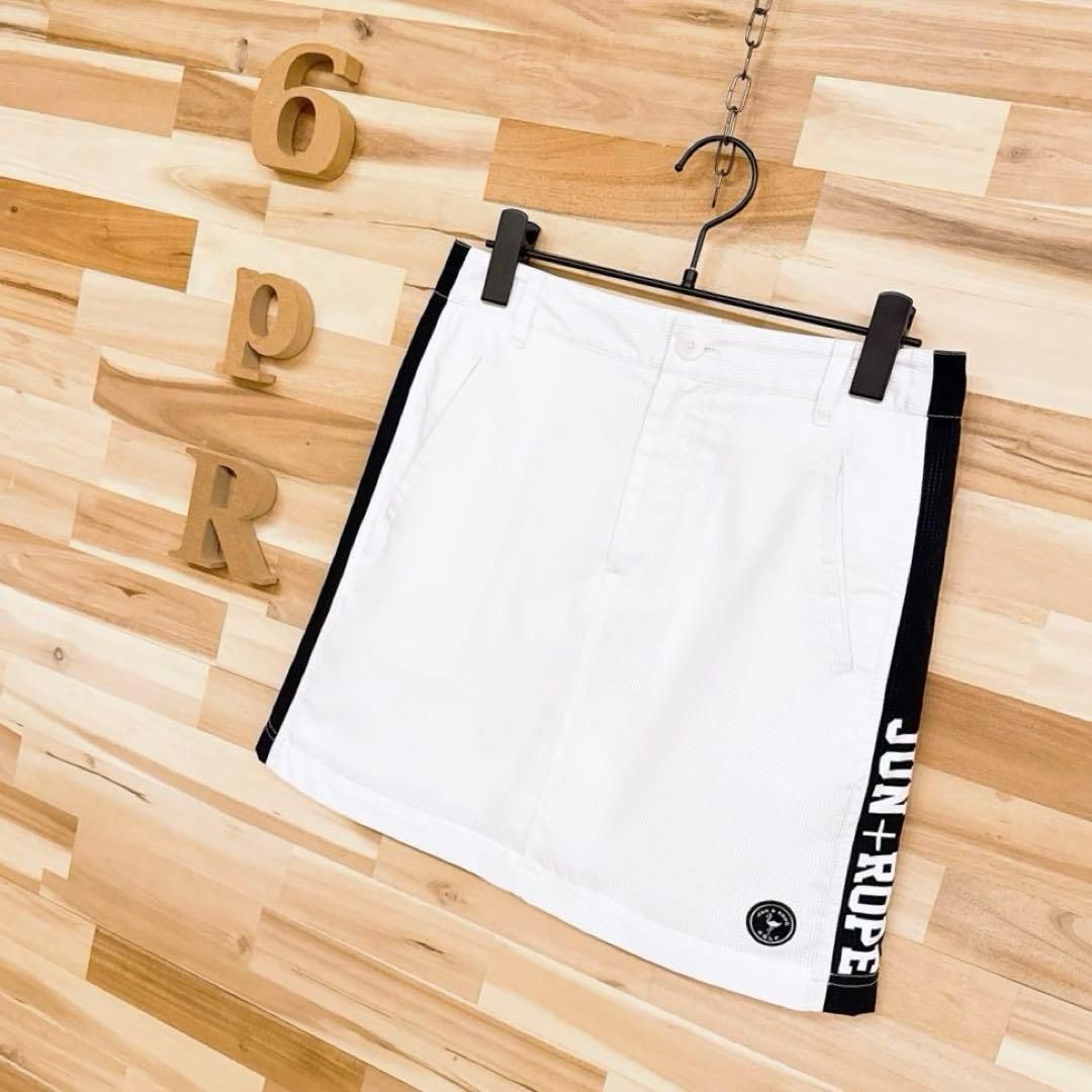 品 ジュンアンドロペ ライン ロゴ ゴルフ スカート インナー付き白×黒