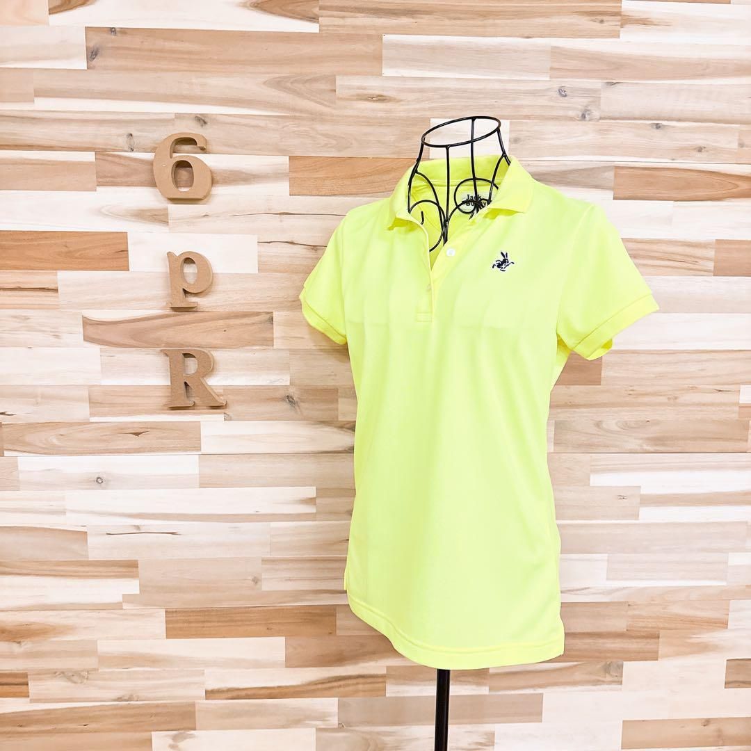 ジャックバニー ゴルフ 半袖ポロシャツ 蛍光色 ストレッチ 刺繍 イエロー×黒