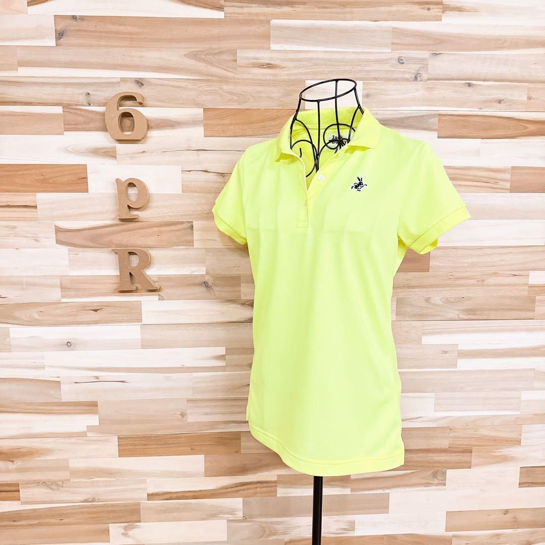  ジャックバニー ゴルフ 半袖ポロシャツ 蛍光色 ストレッチ 刺繍 イエロー×黒 シャツ レディースウェア