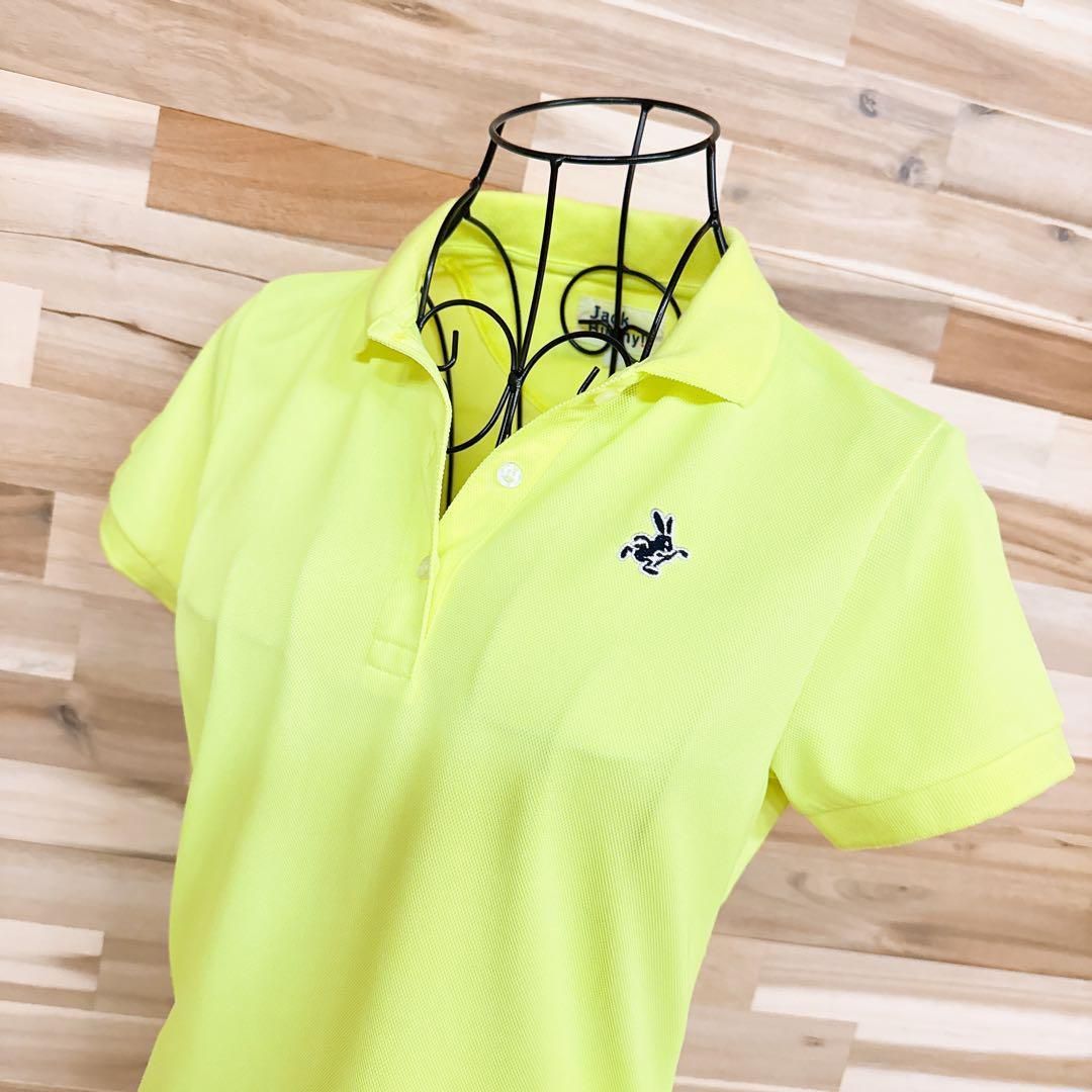 ジャックバニー ゴルフ 半袖ポロシャツ 蛍光色 ストレッチ 刺繍 イエロー×黒