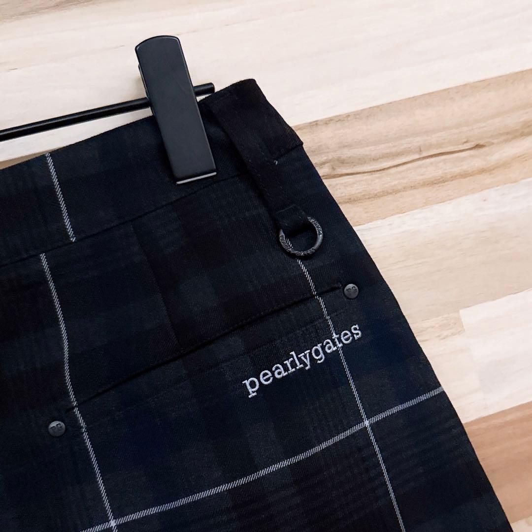 【パーリーゲイツ】レイヤード チェック柄 ゴルフ スカート ストレッチ 黒×紺 パーリーゲイツ】レイヤード チェック柄 ゴルフ スカート ストレッチ