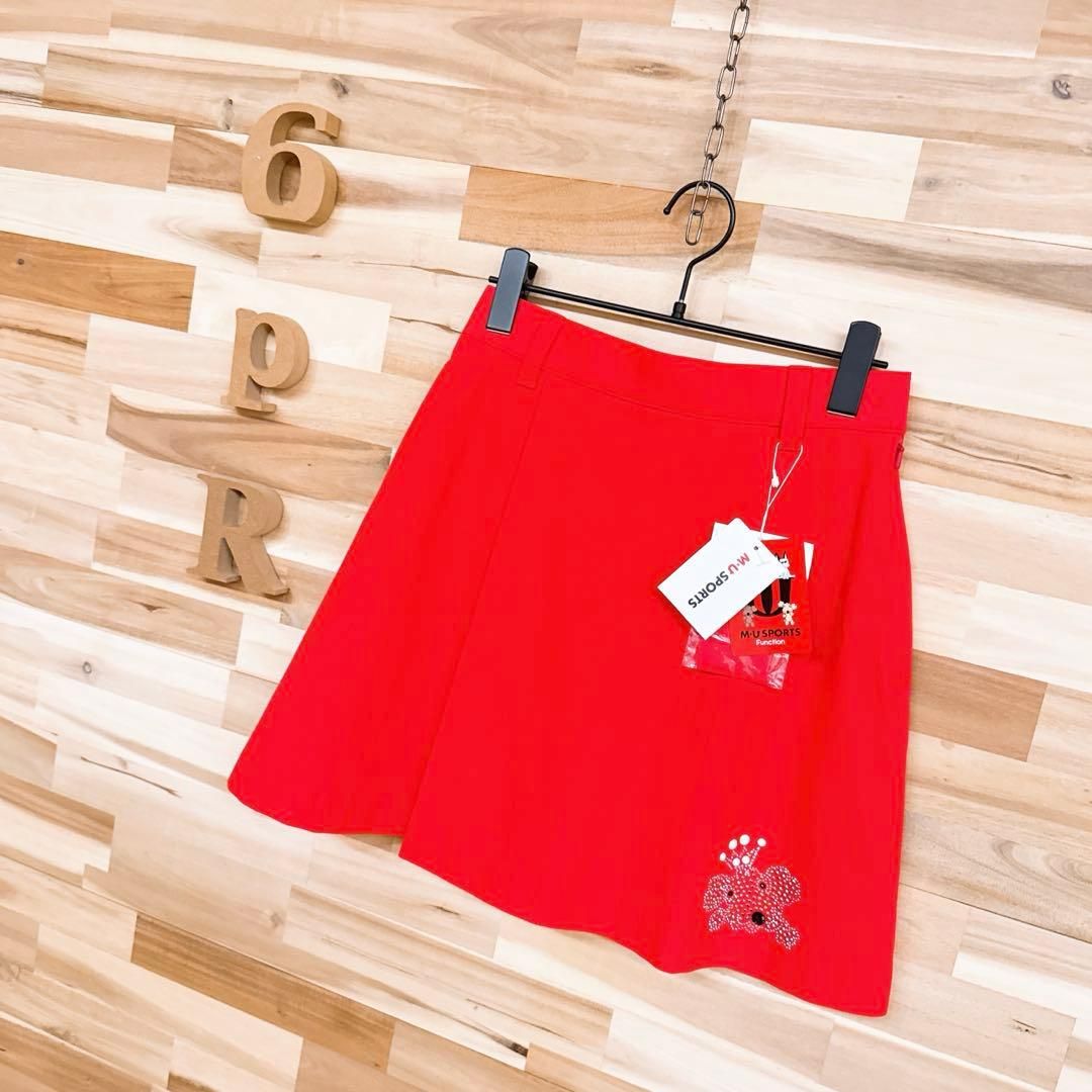 エムユースポーツ インナー付き ゴルフ スカート ストレッチ 赤×白