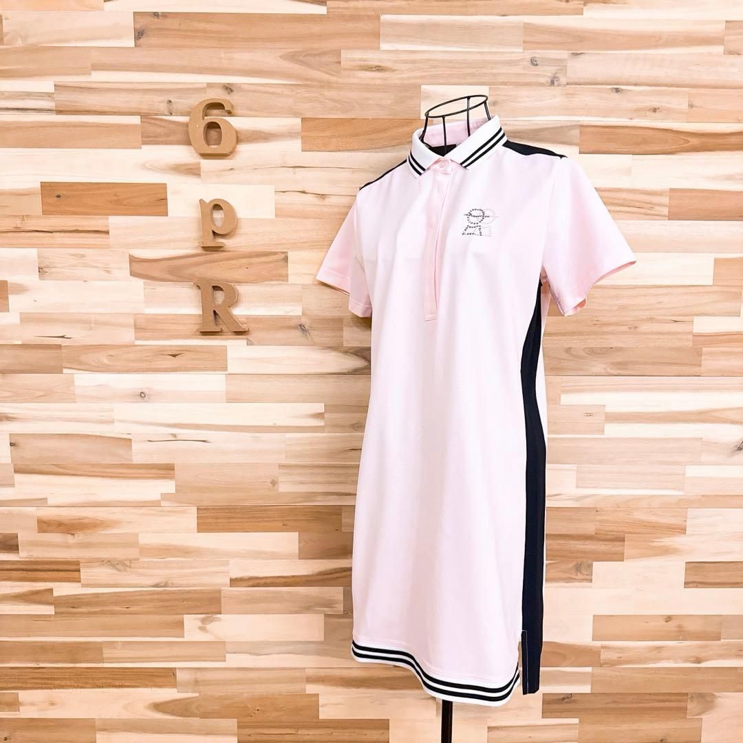 ピッコーネ ゴルフ ポロシャツ ワンピース ボーダー ストレッチ ピンク×黒