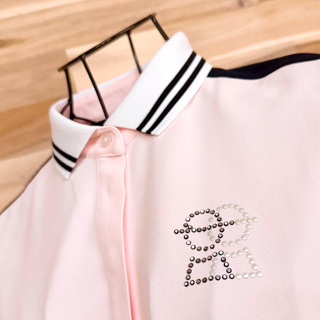 【ピッコーネ】ゴルフ ポロシャツ ワンピース ボーダー ストレッチ ピンク×黒 ピッコーネ】ゴルフ ポロシャツ ワンピース ボーダー ストレッチ