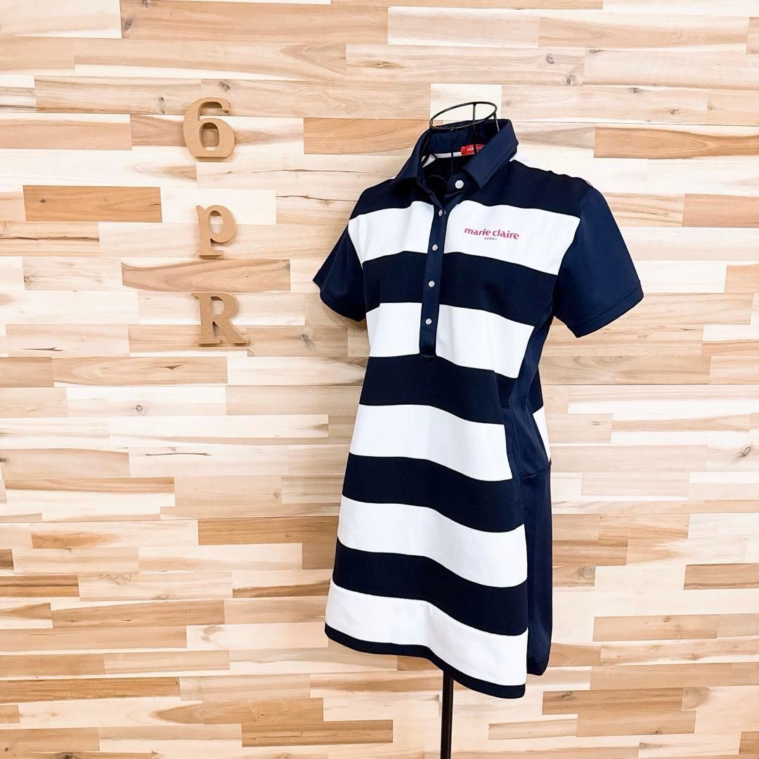  マリクレール マリン ボーダー ゴルフ ワンピース ストレッチ L 紺×白 ワンピース レディースウェア