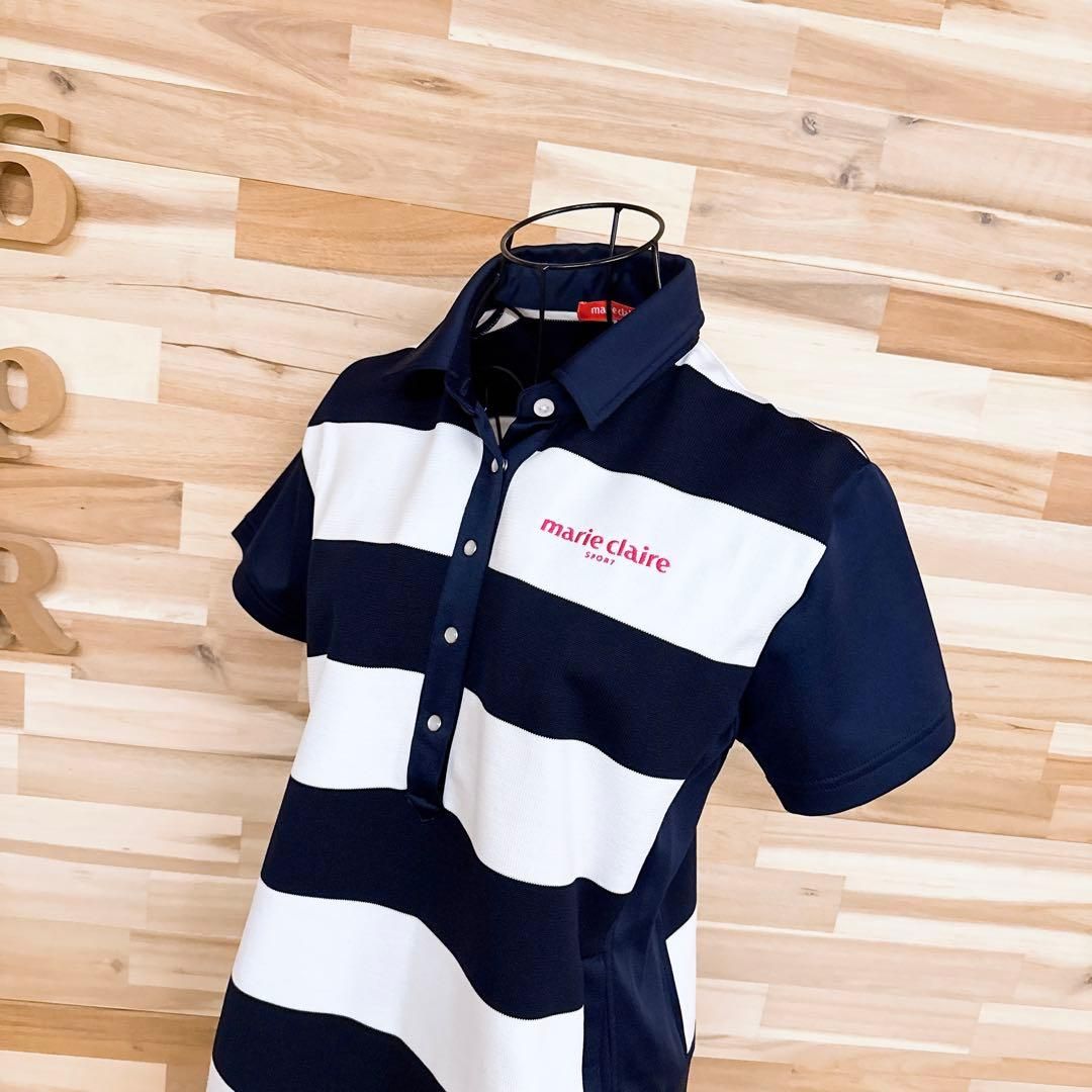 マリクレール マリン ボーダー ゴルフ ワンピース ストレッチ L 紺×白