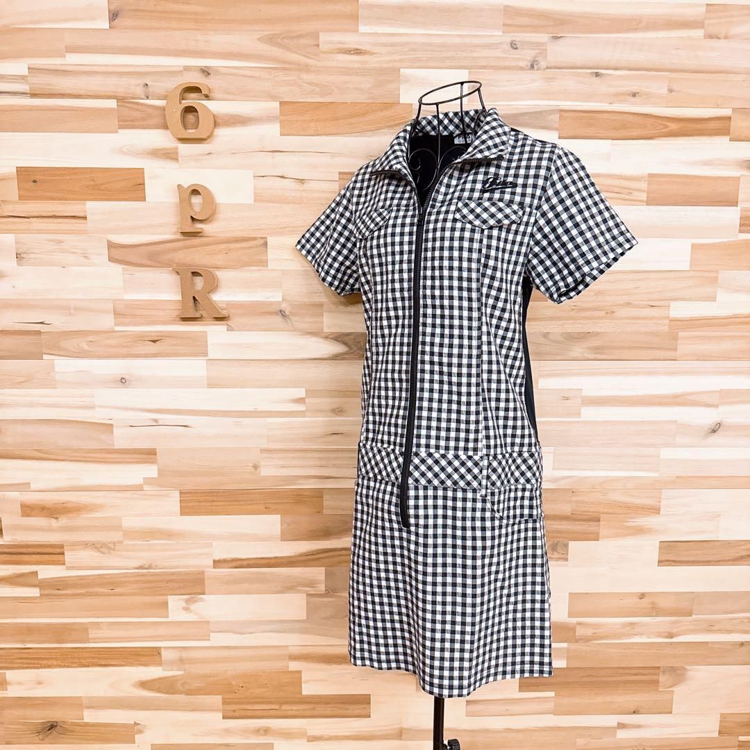 フィラゴルフ シアサッカー ギンガムチェック ゴルフ ワンピース L 黒×白